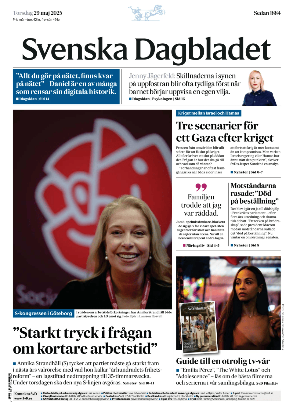 Prima-pagina-Svenska Dagbladet-edizione-di-oggi-20250529